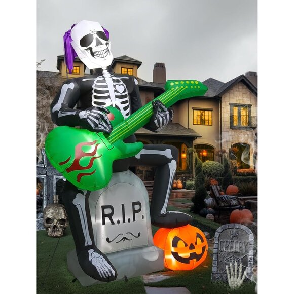 Lorvain 7 FT Halloween Inflatables Decorations Outdoor Skeleton Ghost Tombstone - Picture 7 of 7